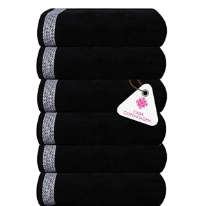 casa copenhagen - egyptian cotton solitiare 6 pcs face towel 30 x 30 cm colour  black