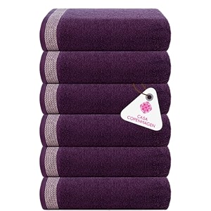 casa copenhagen - egyptian cotton solitiare 6 pcs face towel 30 x 30 cm colour  dark purple
