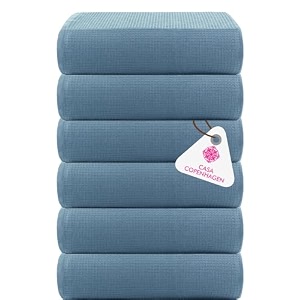 casa copenhagen - egyptian cotton waffle 6 pcs face towel 30 x 30 cm colour  dusty blue