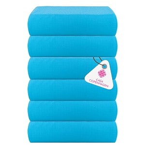 casa copenhagen - egyptian cotton waffle 6 pcs face towel 40 x 40 cm colour  teal blue