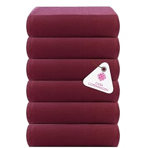 casa copenhagen - egyptian cotton waffle 6 pcs face towel 40 x 40 cm colour  burgundy