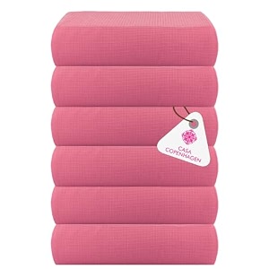 casa copenhagen - egyptian cotton waffle 6 pcs face towel 30 x 30 cm colour  pink
