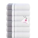 Casa Copenhagen - Egyptian Cotton White Bay 6 Pcs Face Towel (30 X 30 cm) Colour : Dark Grey/Light Grey