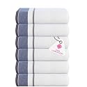 Casa Copenhagen - Egyptian Cotton White Bay 6 Pcs Face Towel (30 X 30 cm) Colour : Blue/Dark Grey