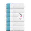 Casa Copenhagen - Egyptian Cotton White Bay 6 Pcs Face Towel (30 X 30 cm) Colour : Teal/Grey