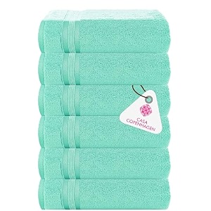 casa copenhagen - egyptian cotton zero twist 6 pcs face towel 30 x 30 cm colour  aque blue