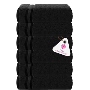 casa copenhagen - egyptian cotton zero twist 6 pcs face towel 30 x 30 cm colour  black
