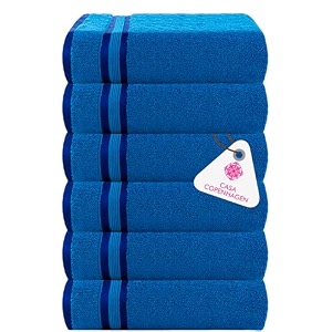 casa copenhagen - egyptian cotton zero twist 6 pcs face towel 30 x 30 cm colour  electric blue