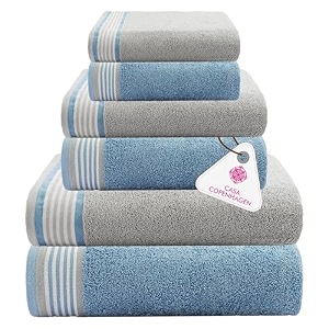 casa copenhagen germany design - he amp she super soft collection 100 cotton 6 piece towel set includes 2 bath towels 2 hand towels 2 washcloths - grey violet amp dusty blue