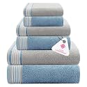 Casa Copenhagen, Germany Design - He & She Super Soft Collection 100% Cotton 6 Piece Towel Set, Includes 2 Bath Towels 2 Hand Towels 2 Washcloths - Grey Violet & Dusty Blue