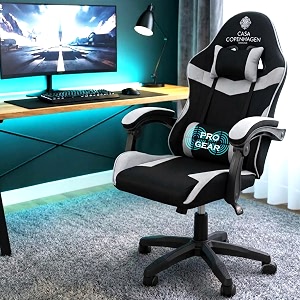 casa copenhagen high-back fabric gaming ergonomic chair with advanced mechanism amp electric back massager luxurious memory foam seating amp multi function arm-rest - black amp grey