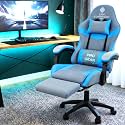 Casa Copenhagen, High-Back Fabric Gaming Ergonomic Chair with Advanced Mechanism &amp; Electric Back Massager, Luxurious Memory Foam Seating &amp; Multi Function Arm-Rest - Grey &amp; Denim Blue