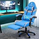 Casa Copenhagen, High-Back Fabric Gaming Ergonomic Chair with Advanced Mechanism & Electric Back Massager, Luxurious Memory Foam Seating & Multi Function Arm-Rest - Denim Blue& Grey