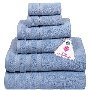 casa copenhagen germany design - white bay super soft collection 100 cotton 6 piece towel set includes 2 bath towels 2 hand towels 2 washcloths - grey amp charcoal