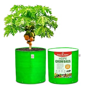 casa de amor premium 18x18 inches hdpe pack of 2 uv protected 260 gsm round plant grow bags suitable for big plants trees climbers root vegetables and multi-planting setups gardening