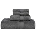 Casa Lino 4 Piece Bath Towel Set | 1 Bath Towel, 1 Wash Cloth, 2 Hand Towels | Bathroom Essentials for New Home, 100% Cotton Luxury Towels, Highly Absorbent Bathroom Set, Charcoal