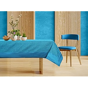casa-nest 4 seater centre table cover table cloth plain color size 36x54 inchwashable quality cotton jute table cover firozi