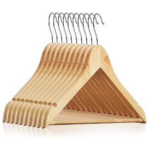 casafield - 10 natural wooden suit hangers - premium lotus wood with notches amp chrome swivel hook for dress clothes coats jackets pants shirts skirts