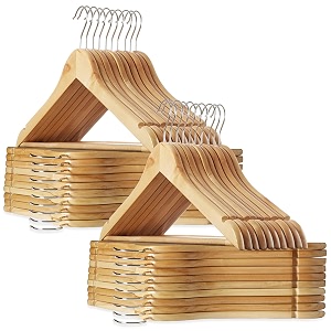casafield - 40 natural wooden suit hangers - premium lotus wood with notches amp chrome swivel hook for dress clothes coats jackets pants shirts skirts