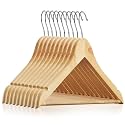 Casafield - 10 Natural Wooden Suit Hangers - Premium Lotus Wood with Notches &amp; Chrome Swivel Hook for Dress Clothes, Coats, Jackets, Pants, Shirts, Skirts