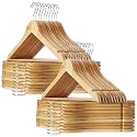 Casafield - 40 Natural Wooden Suit Hangers - Premium Lotus Wood with Notches &amp; Chrome Swivel Hook for Dress Clothes, Coats, Jackets, Pants, Shirts, Skirts