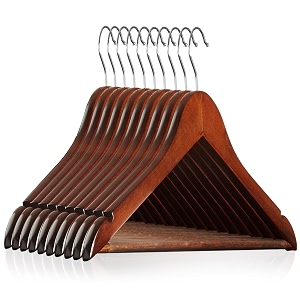 casafield - 10 walnut wooden suit hangers - premium lotus wood with notches amp chrome swivel hook for dress clothes coats jackets pants shirts skirts