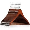 Casafield - 10 Walnut Wooden Suit Hangers - Premium Lotus Wood with Notches &amp; Chrome Swivel Hook for Dress Clothes, Coats, Jackets, Pants, Shirts, Skirts