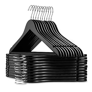 casafield - 20 black wooden suit hangers lotus wood with notches amp chrome swivel hook for dress clothes coats jackets pants shirts skirts