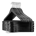 Casafield - 20 Black Wooden Suit Hangers Lotus Wood with Notches &amp; Chrome Swivel Hook for Dress Clothes, Coats, Jackets, Pants, Shirts, Skirts