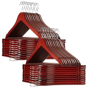 casafield - 40 cherry wooden suit hangers - premium lotus wood with notches amp chrome swivel hook for dress clothes coats jackets pants shirts skirts
