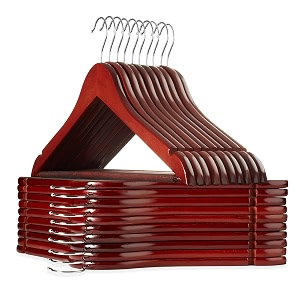 casafield - 20 cherry wooden suit hangers - premium lotus wood with notches amp chrome swivel hook for dress clothes coats jackets pants shirts skirts