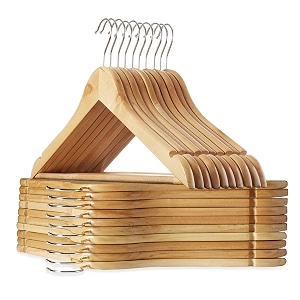 casafield - 20 natural wooden suit hangers - premium lotus wood with notches amp chrome swivel hook for dress clothes coats jackets pants shirts skirts