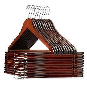 casafield - 20 walnut wooden suit hangers lotus wood with notches amp chrome swivel hook for dress clothes coats jackets pants shirts skirts