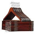 Casafield - 20 Walnut Wooden Suit Hangers Lotus Wood with Notches &amp; Chrome Swivel Hook for Dress Clothes, Coats, Jackets, Pants, Shirts, Skirts
