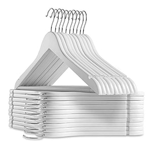 casafield - 20 white wooden suit hangers lotus wood with notches amp chrome swivel hook for dress clothes coats jackets pants shirts skirts