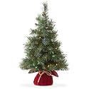 Casafield 2FT Pre-Lit Artificial Mini Christmas Tree, Green Fir Tabletop Holiday Tree with White and Multicolor Lights, Velvet Bag Base