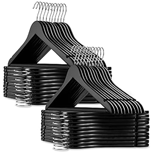 casafield - 40 black wooden suit hangers - premium lotus wood with notches amp chrome swivel hook for dress clothes coats jackets pants shirts skirts