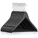 Casafield - 10 Black Wooden Suit Hangers - Premium Lotus Wood with Notches &amp; Chrome Swivel Hook for Dress Clothes, Coats, Jackets, Pants, Shirts, Skirts