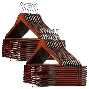 casafield - 40 walnut wooden suit hangers - premium lotus wood with notches amp chrome swivel hook for dress clothes coats jackets pants shirts skirts