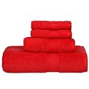 Casa Lino 4 Pc Premium Towel Set, Cotton Towels Set, 500 GSM 1 Bath Towel, 1 Hand Towel, &amp; 2 Washcloths, Bathroom Set, Head Towels Wrap for Ladies, Gym Towel for Men Workout (Red)