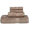 Casa Lino 4 Pc Premium Towel Set, Cotton Towels Set, 500 GSM 1 Bath Towel, 1 Hand Towel, &amp; 2 Washcloths, Bathroom Set, Head Towels Wrap for Ladies, Gym Towel for Men Workout (Brown)