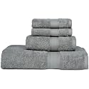 Casa Lino 4 Pc Premium Towel Set, Cotton Towels Set, 500 GSM 1 Bath Towel, 1 Hand Towel, &amp; 2 Washcloths, Bathroom Set, Head Towels Wrap for Ladies, Gym Towel for Men Workout (Silver)