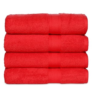 casa lino 4 pc premium bath towel cotton towels for bath large size 500 gsm bathing towel for men bath towel set head towels wrap for ladies bathing towel for women 137cm x 69cm red