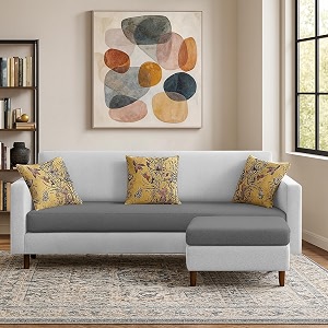 casaliving premium lifestyle fabric seater l shape sofa set 4 seater modern sofa set amp ottoman for living room grey amp dark grey 5 seater