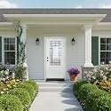 36" x 80" Fiberglass Exterior Front Door, Right-Hand Inswing, Exterior Doors for Home Entry with Frosted Glass for Privacy, LVL Stile Construction, Knock-Down Kit with Brickmould, Decorative Glass