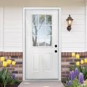 Casaphoria 36" x 80" Fiberglass Entry Door with 4-9/16" Vinyl Frame,Left Hand Inswing Exterior Door with Brickmould, 9- Lite Low-E Glass Primed Knock-Down Front Door for Home Entrance, White