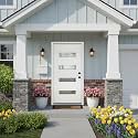 Casaphoria 36" x 80" Fiberglass Entry Door with 4-9/16" Vinyl Frame,Right Hand Inswing Exterior Door with Brickmould,Contemporary Wooden Grain Knock-Down Front Door for Home Entrance, White