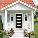 Casaphoria 36" x 80" Fiberglass Entry Door Without Door Frame,Left Hand Inswing Exterior Door with Brickmould,Contemporary Wooden Grain Knock-Down Front Door for Home Entrance, Black Door Slab Only