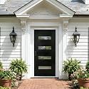 Casaphoria 36" x 80" Fiberglass Front Door with White 4-9/16" Vinyl Frame,Left Hand Inswing Exterior Door with Brickmould,Contemporary Wooden Grain Knock-Down Entry Door for Home Entrance, Black