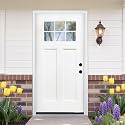 Casaphoria 36" x 80" Fiberglass Entry Door with 4-9/16" Vinyl Frame,Left Hand Inswing Exterior Door with Brickmould,2 Panel Craftsman Knock-Down Front Door with 6-Lite Low-E Glass, White